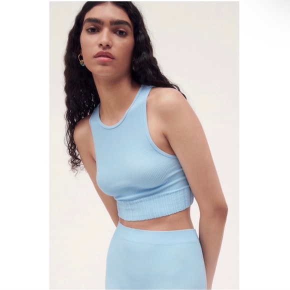 NEW ZARA BLUE RIBBED SEAMLESS CROP TOP - Picture 3 of 8